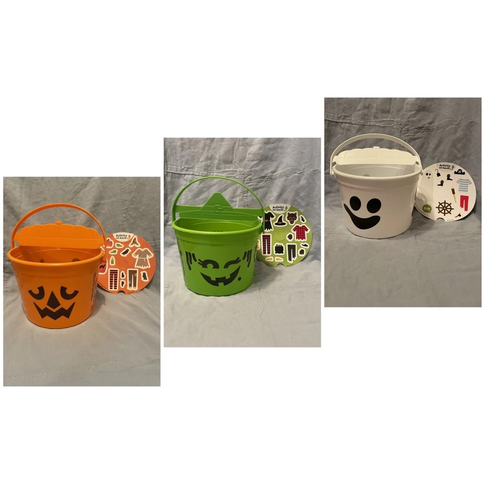NEW Set of 3 McDONALD'S Halloween Bucket Pail HAPPY MEAL Goblin‎ Ghost Pumpkin